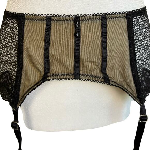 Elle Macpherson Spellbound Suspender Garter Belt Black Tan Mesh Lace Beads - Picture 5 of 16